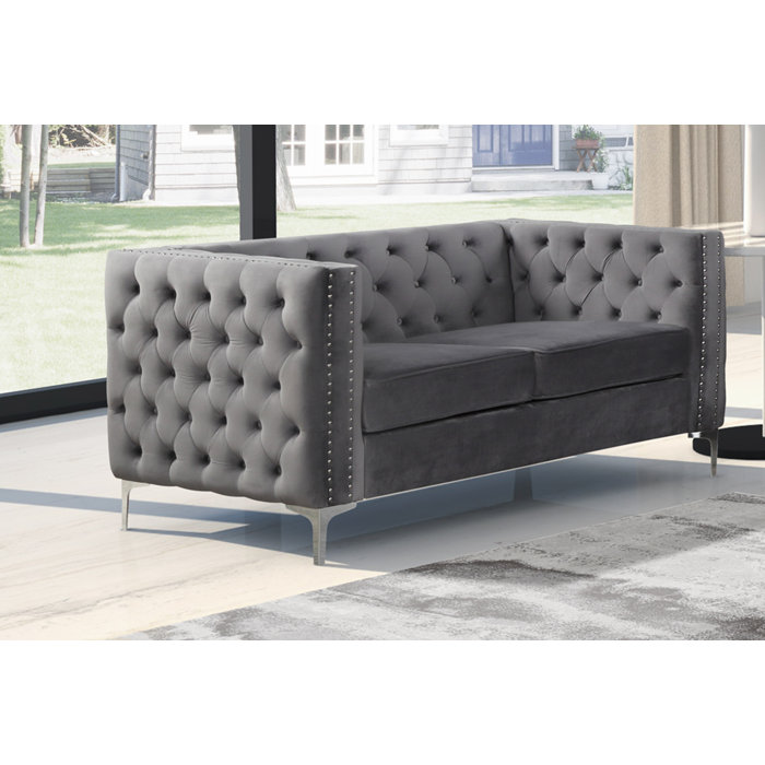 Mercer41 61" Velvet Tuxedo Arm Loveseat Wayfair